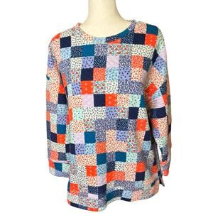 Land's End Patchwork Quilted Floral Top Size Large Indie Boho Cottagecore